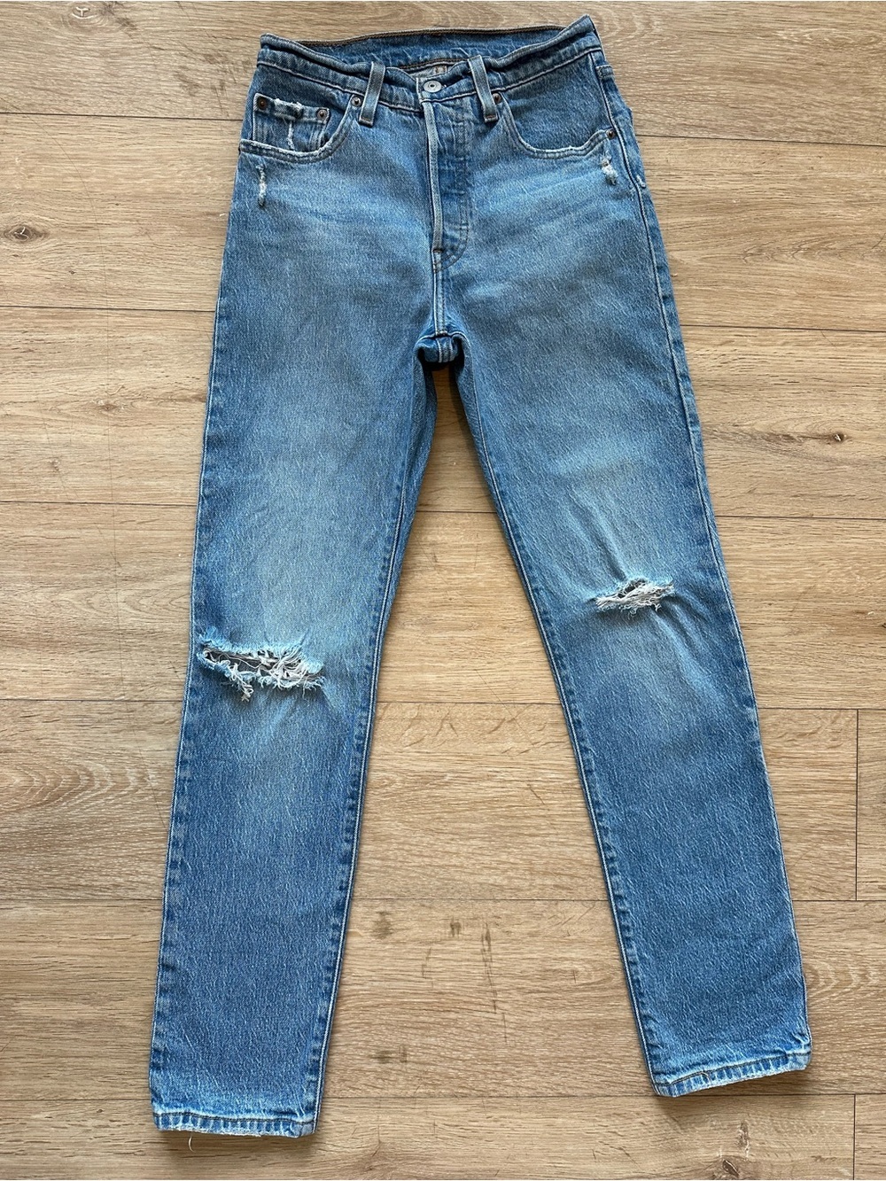 Levi's 501 Waterless Button Fly Light Wash Straight-Leg Distressed Jeans 24 x 30